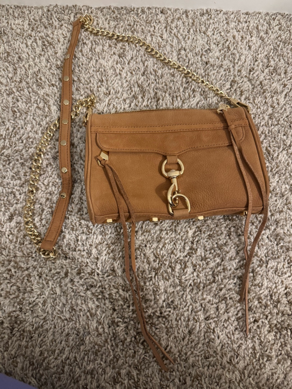 Rebecca Minkoff Suede Crossbody Bag with Gold Chain Strap